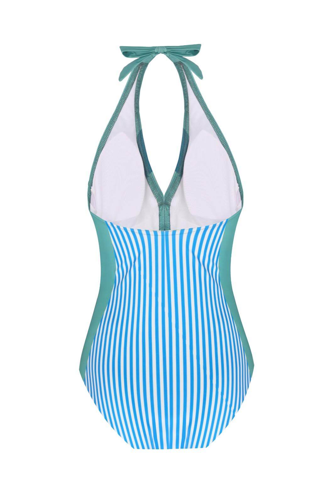 PERSİS SWİMSUİT in green and blue stripes, made from 80% polyamide and 20% elastane, for stylish beachwear.