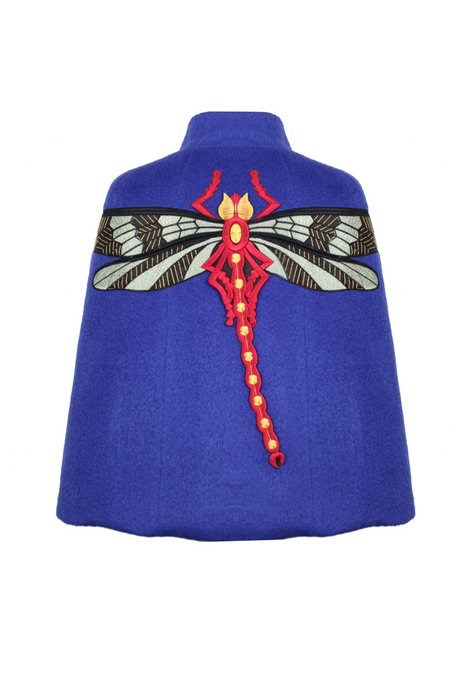SAX WOOL CAPE WITH DRAGONFLY EMBROIDERY