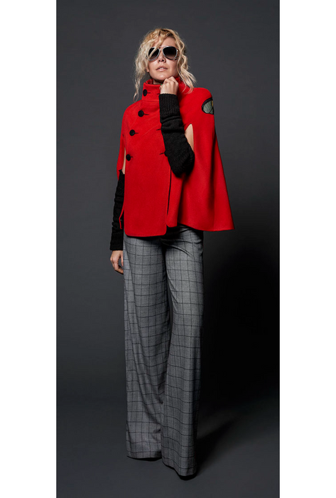 RED CASHMERE CAPE WITHOUT DRAGONFLY EMBROIDERY