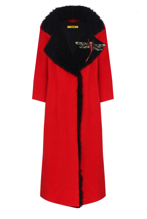 CASHEMERE COAT WITH FAUX FUR