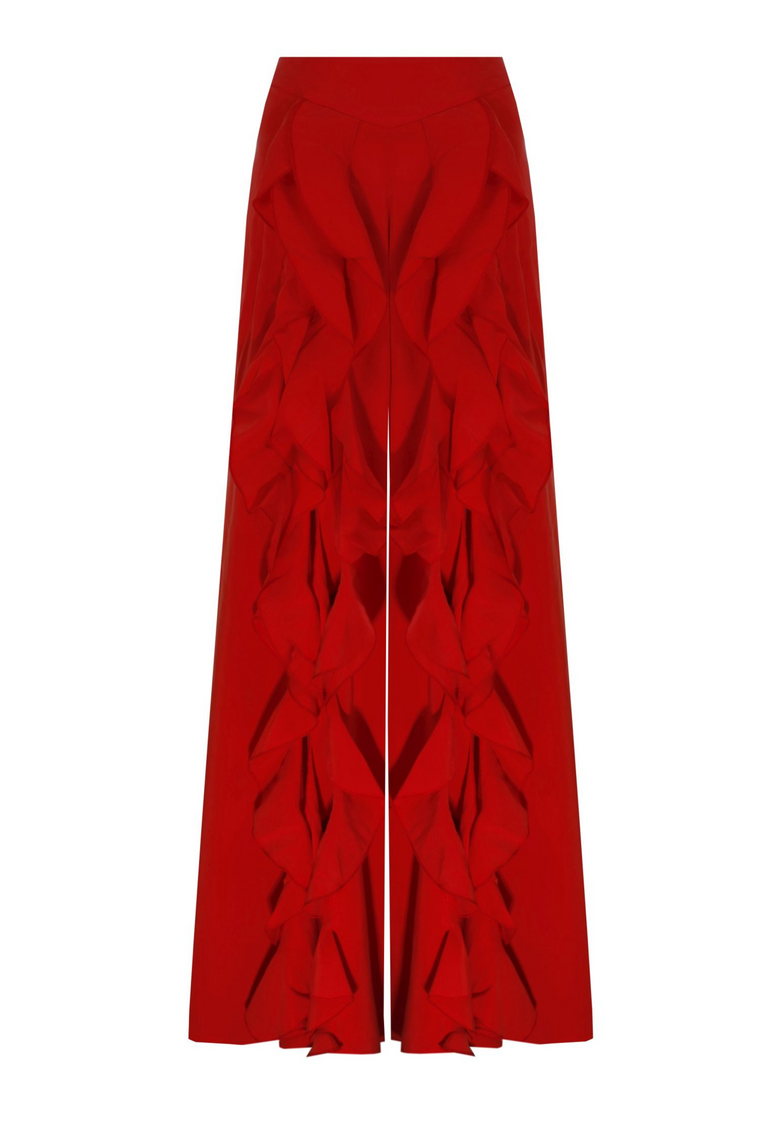 SCARLET COLORED FLARED TROUSERS