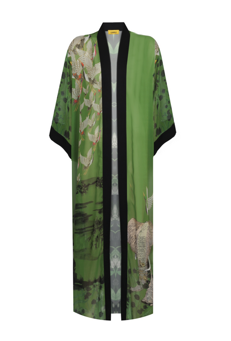 CLASSIC SLEEVE COTTON - SILK LONG KIMONO LILY OF THE VALLEY