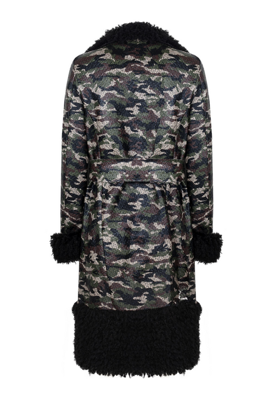 CAMOUFLAGE TRENCHCOAT WITH FUR
