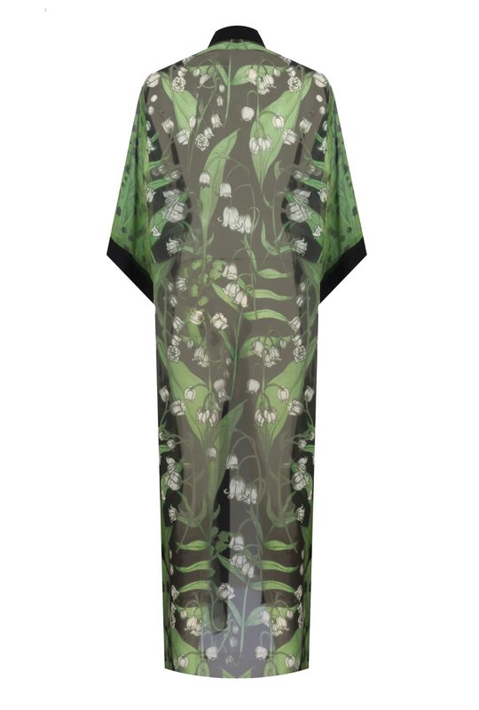 CLASSIC SLEEVE COTTON - SILK LONG KIMONO LILY OF THE VALLEY