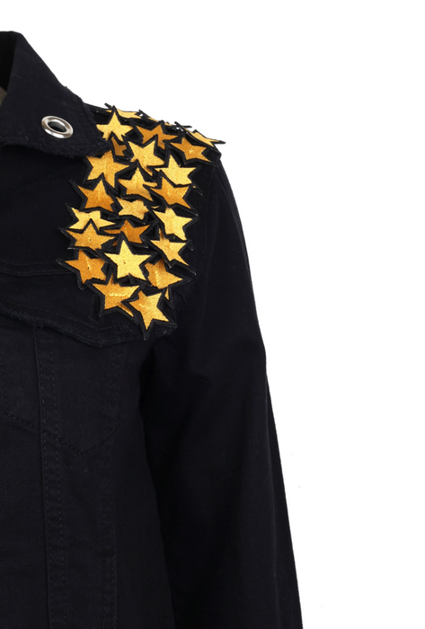 COTTON JEAN JACKET SEQUINED WITH STARS & LIP