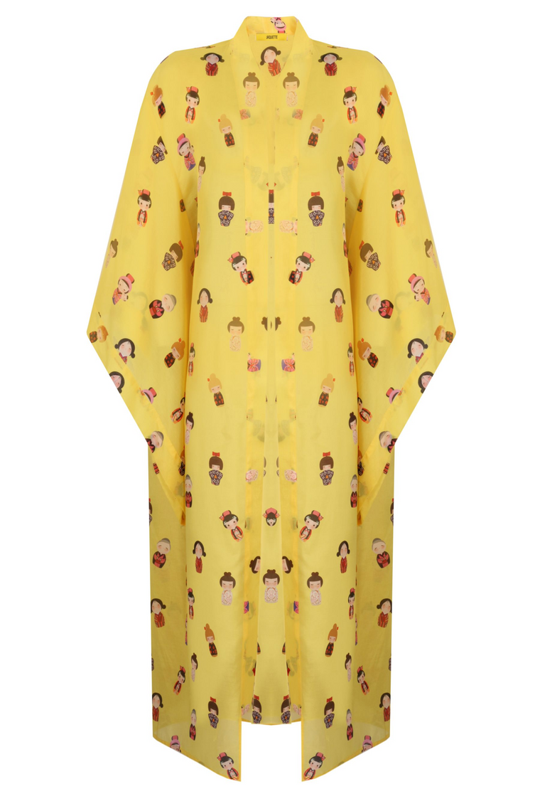 COTTON SILK BAGGY CUF MAXI KIMONO